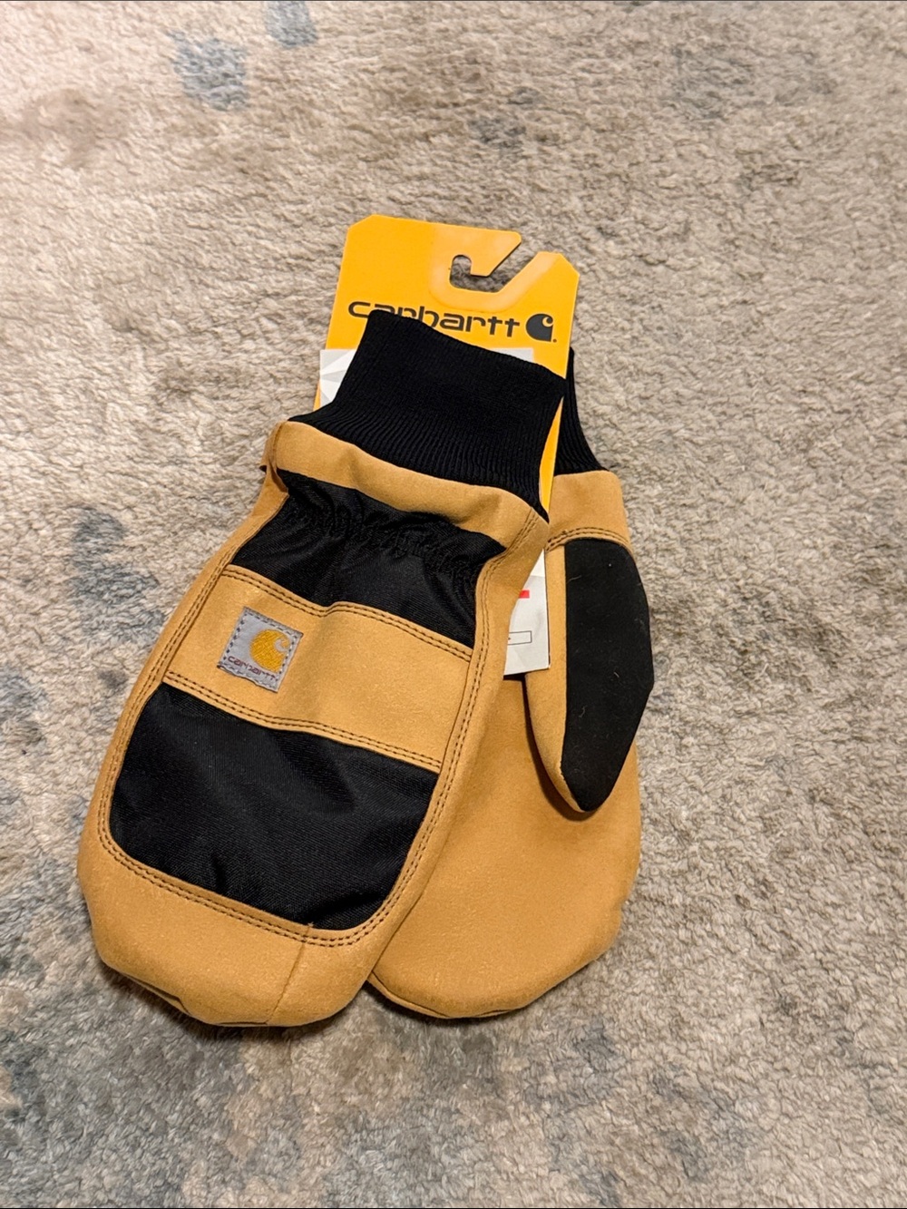 Carhartt Tan and Black Work Mittens with Logo